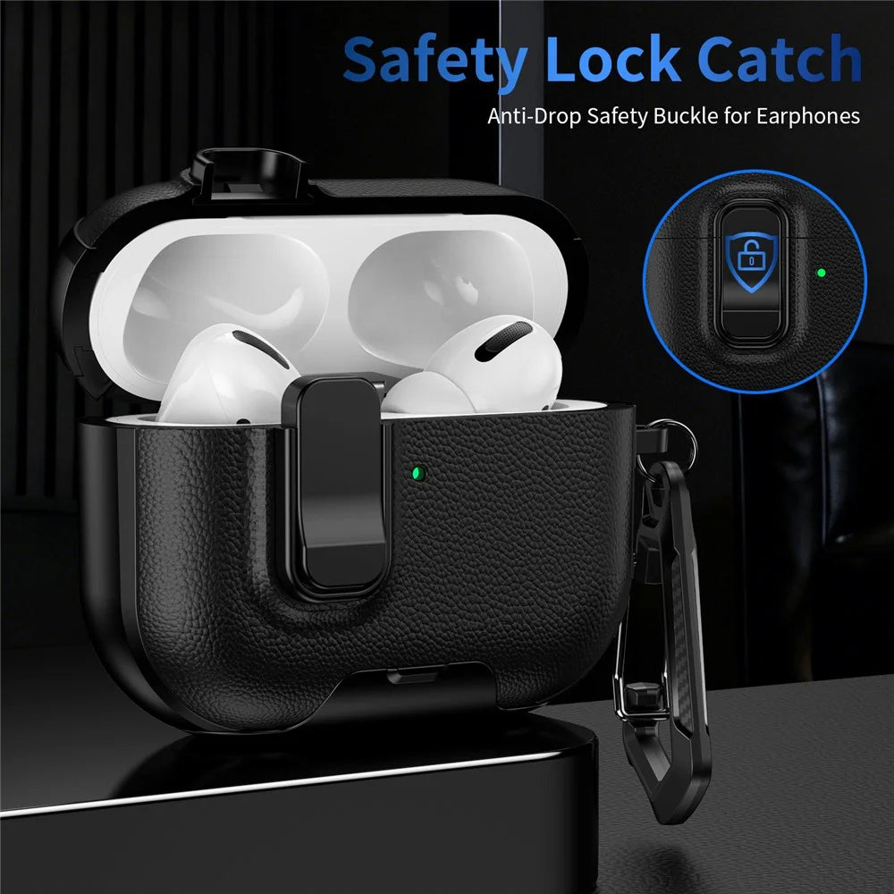 For AirPods Pro 3 Case with Stand Dual Color Texture TPU + PC Earphone Cover with Lock Buckle and Carabiner - Black - 6