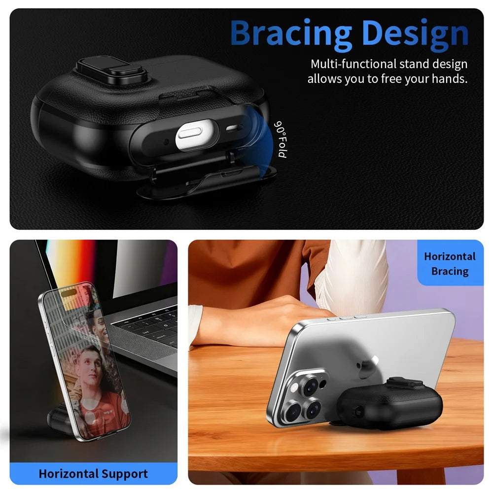 For AirPods Pro 3 Case with Stand Dual Color Texture TPU + PC Earphone Cover with Lock Buckle and Carabiner - Black - 7