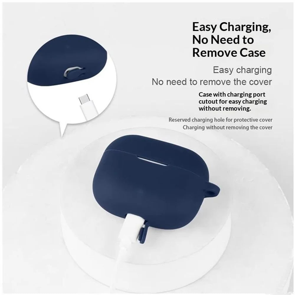 For vivo iQOO TWS 5 Silicone Case Wireless Earbuds Protective Cover with Anti-Lost Buckle - Dark Blue - 3