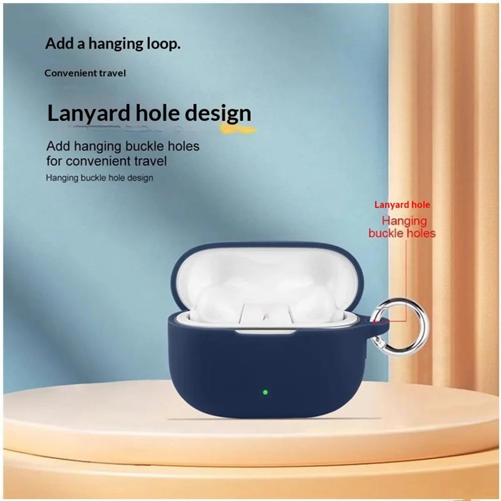For vivo iQOO TWS 5 Silicone Case Wireless Earbuds Protective Cover with Anti-Lost Buckle - Dark Blue - 5