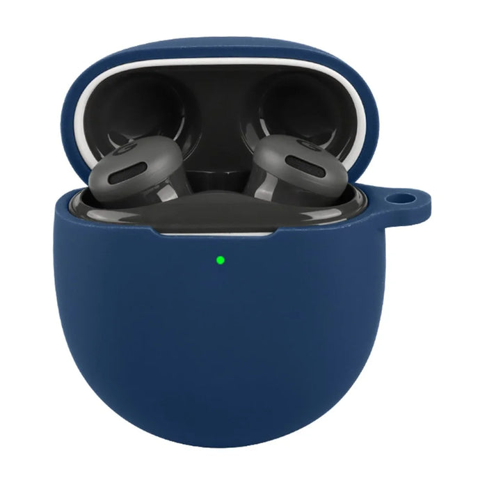 For Google Pixel Buds 2a Silicone Case Wireless Earbuds Protective Cover with Anti-Lost Buckle - Dark Blue - 2