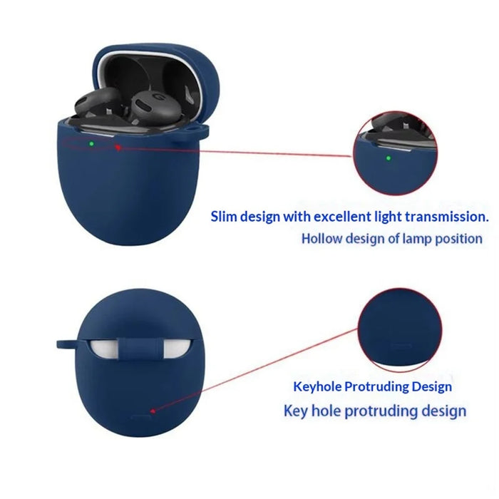 For Google Pixel Buds 2a Silicone Case Wireless Earbuds Protective Cover with Anti-Lost Buckle - Dark Blue - 4