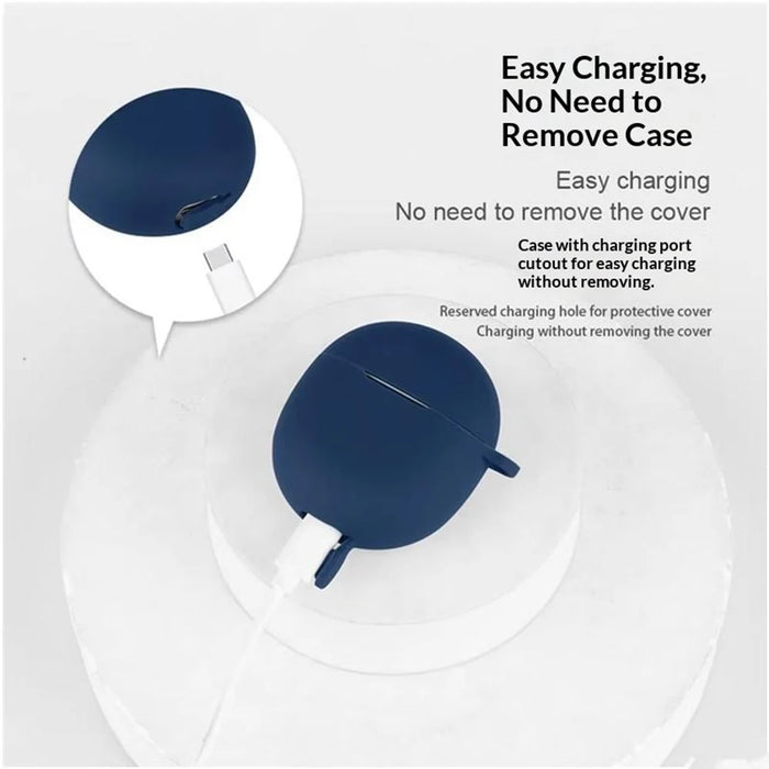 For Google Pixel Buds 2a Silicone Case Wireless Earbuds Protective Cover with Anti-Lost Buckle - Dark Blue - 5