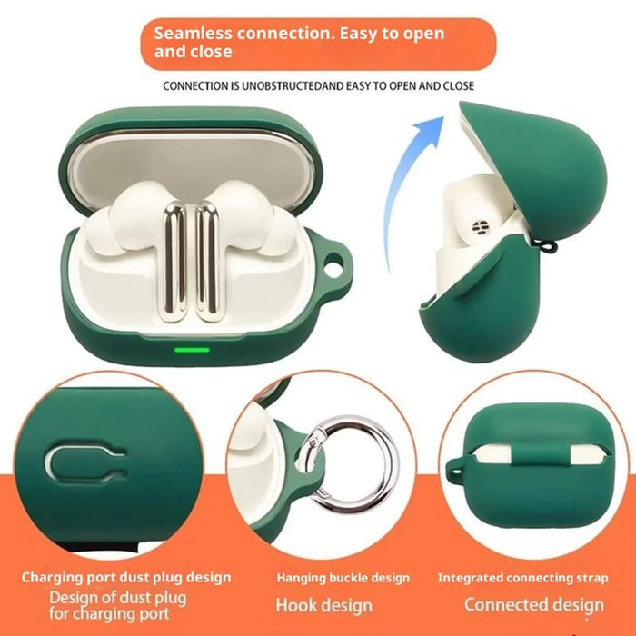 For Honor Earbuds 4 Silicone Case Wireless Earbuds Protective Cover with Anti-Lost Buckle - Blackish Green - 3