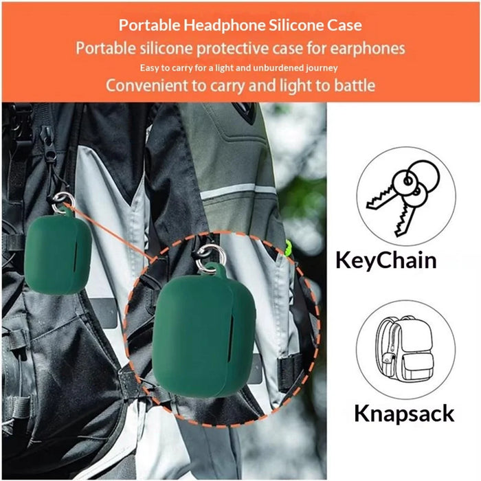 For Honor Earbuds 4 Silicone Case Wireless Earbuds Protective Cover with Anti-Lost Buckle - Blackish Green - 4