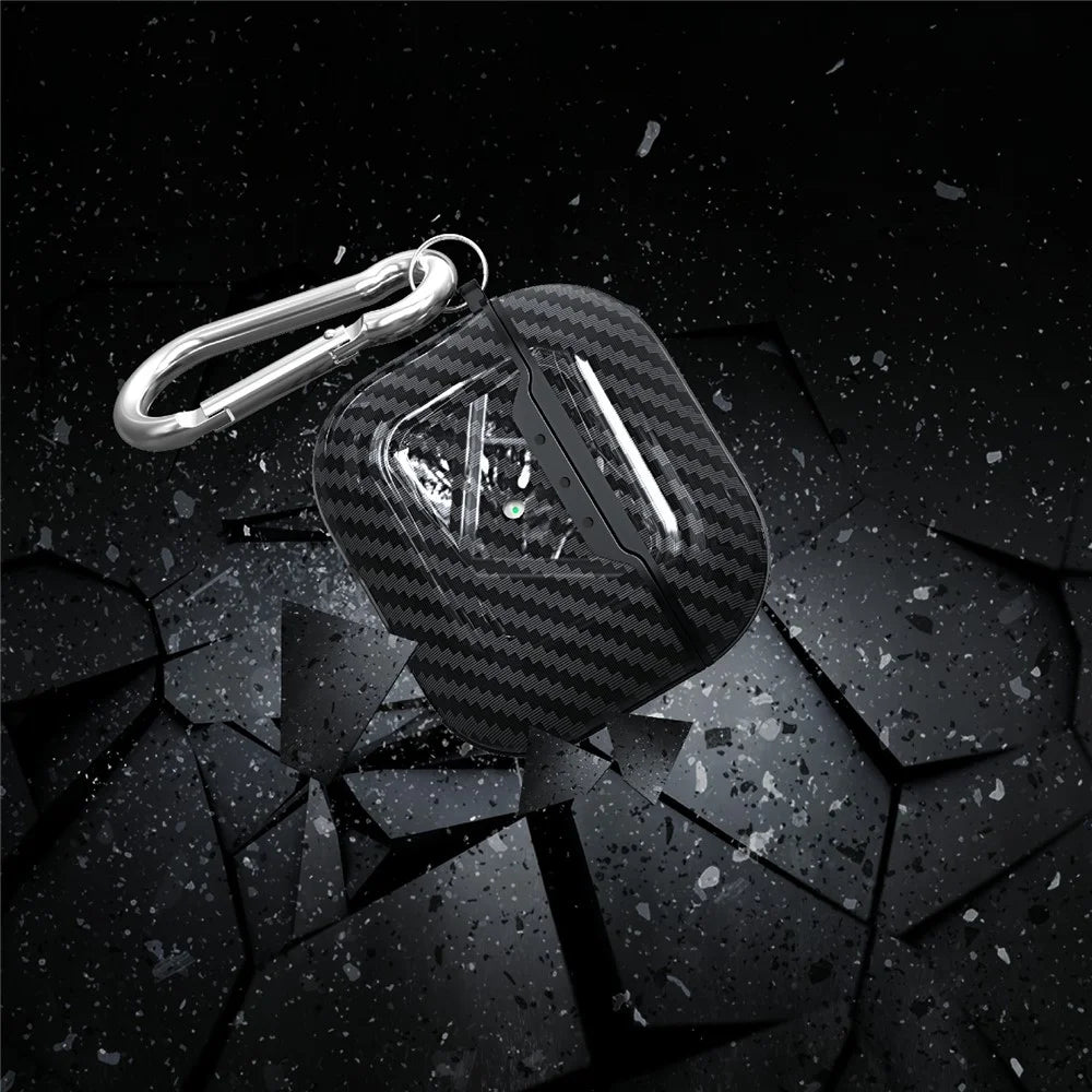 Carbon Fiber Soft TPU Shockproof Case Earphone Cover with Anti-Lost Carabiner for AirPods 3 - Black - 2