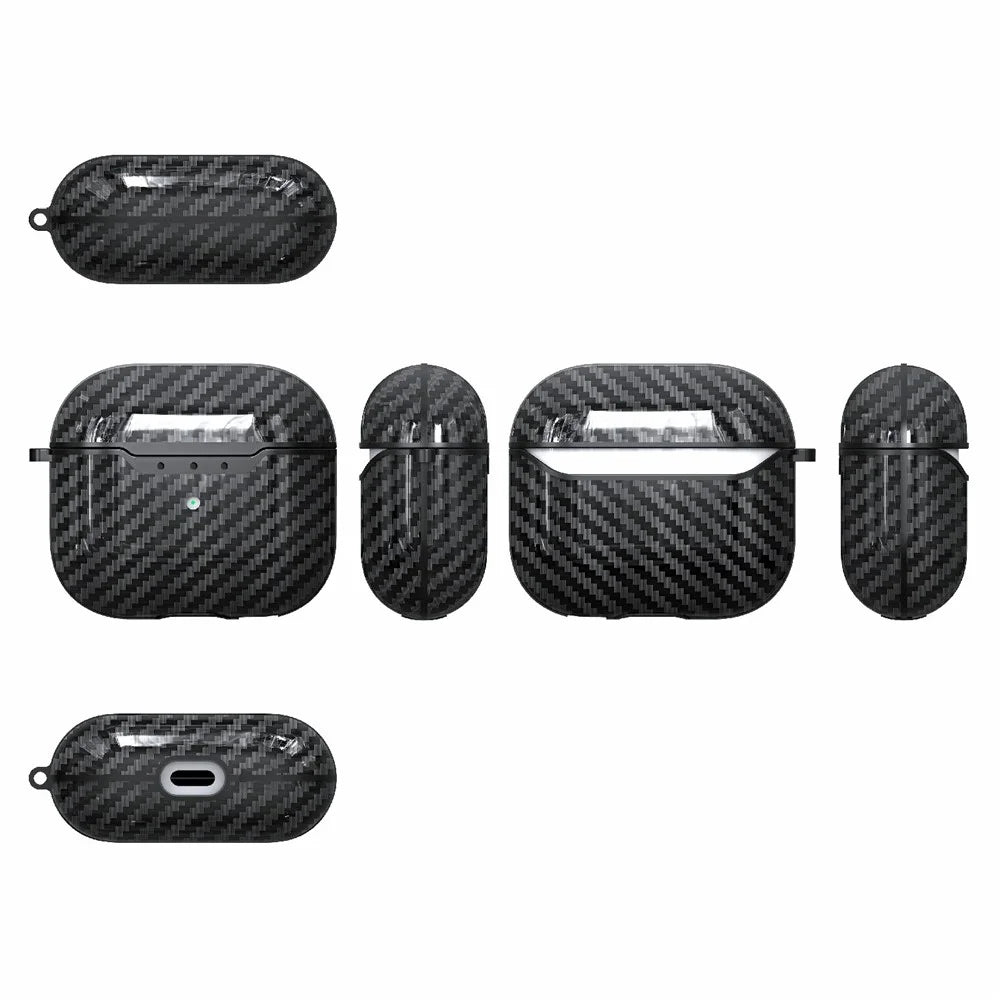 Carbon Fiber Soft TPU Shockproof Case Earphone Cover with Anti-Lost Carabiner for AirPods 3 - Black - 6