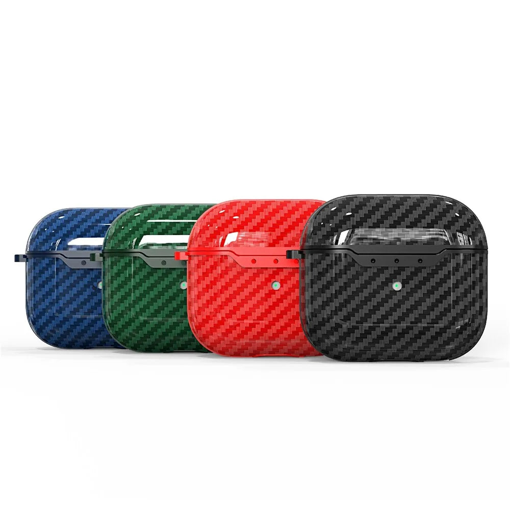 Carbon Fiber Soft TPU Shockproof Case Earphone Cover with Anti-Lost Carabiner for AirPods 3 - Black - 7
