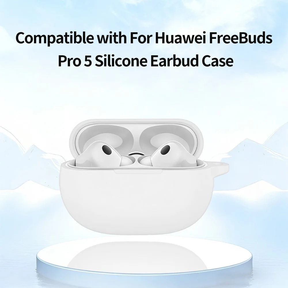For Huawei FreeBuds Pro 5 Silicone Case Wireless Earphone Anti-Scratch Protective Cover with Carabiner - Black - 7