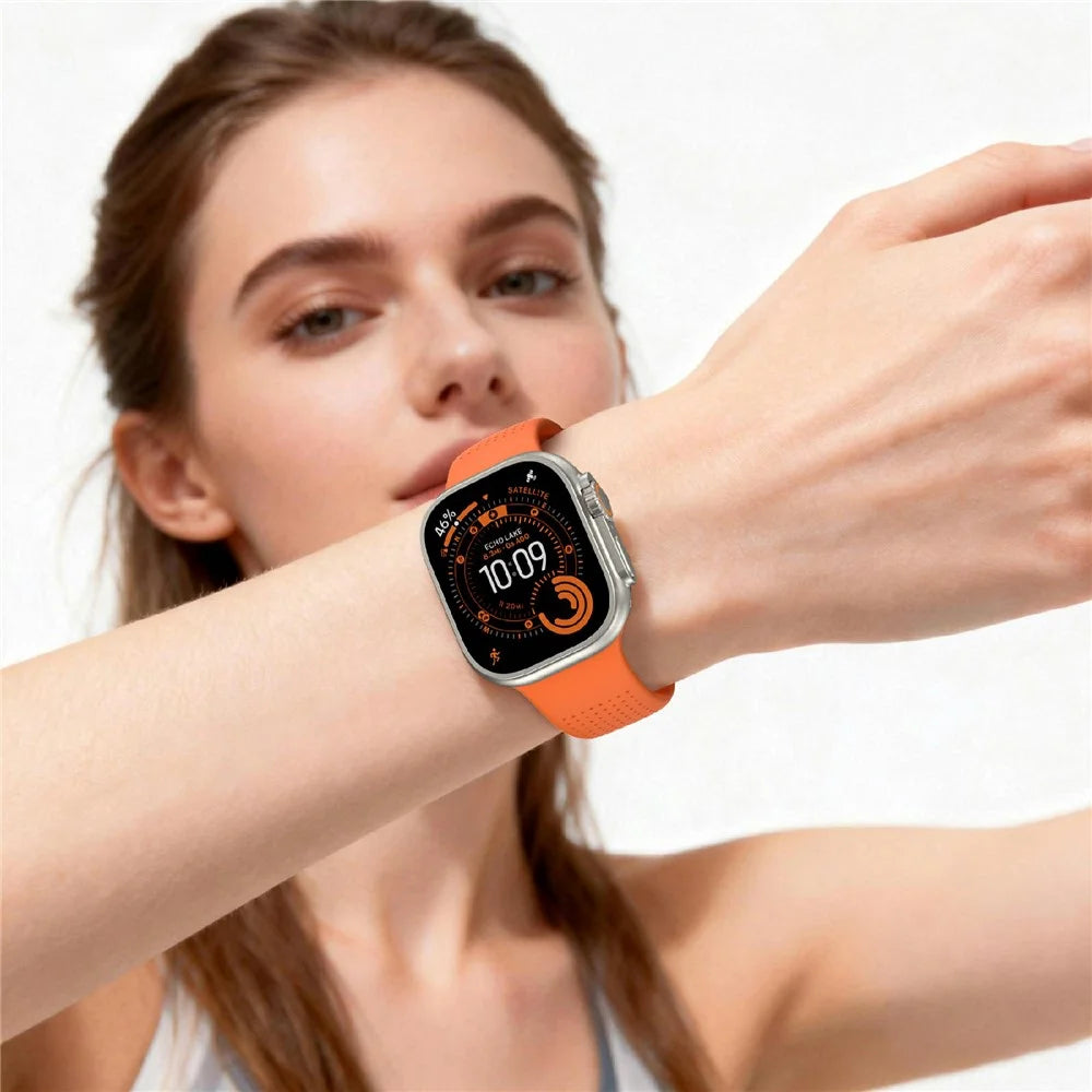 Fluorubber Strap for Apple Watch Ultra 3 2 1 49mm / Series 11 10 46mm / 9 8 7 45mm / SE3 SE2 SE 6 5 4 44mm / 3 2 1 42mm Dotted Watch Band - Orange - 5
