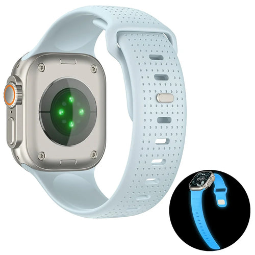 Luminous Fluorubber Strap for Apple Watch Ultra 3 2 1 49mm / Series 11 10 46mm / 9 8 7 45mm / SE3 SE2 SE 6 5 4 44mm / 3 2 1 42mm Dotted Night Glow Watch Band - Mint Blue - 1
