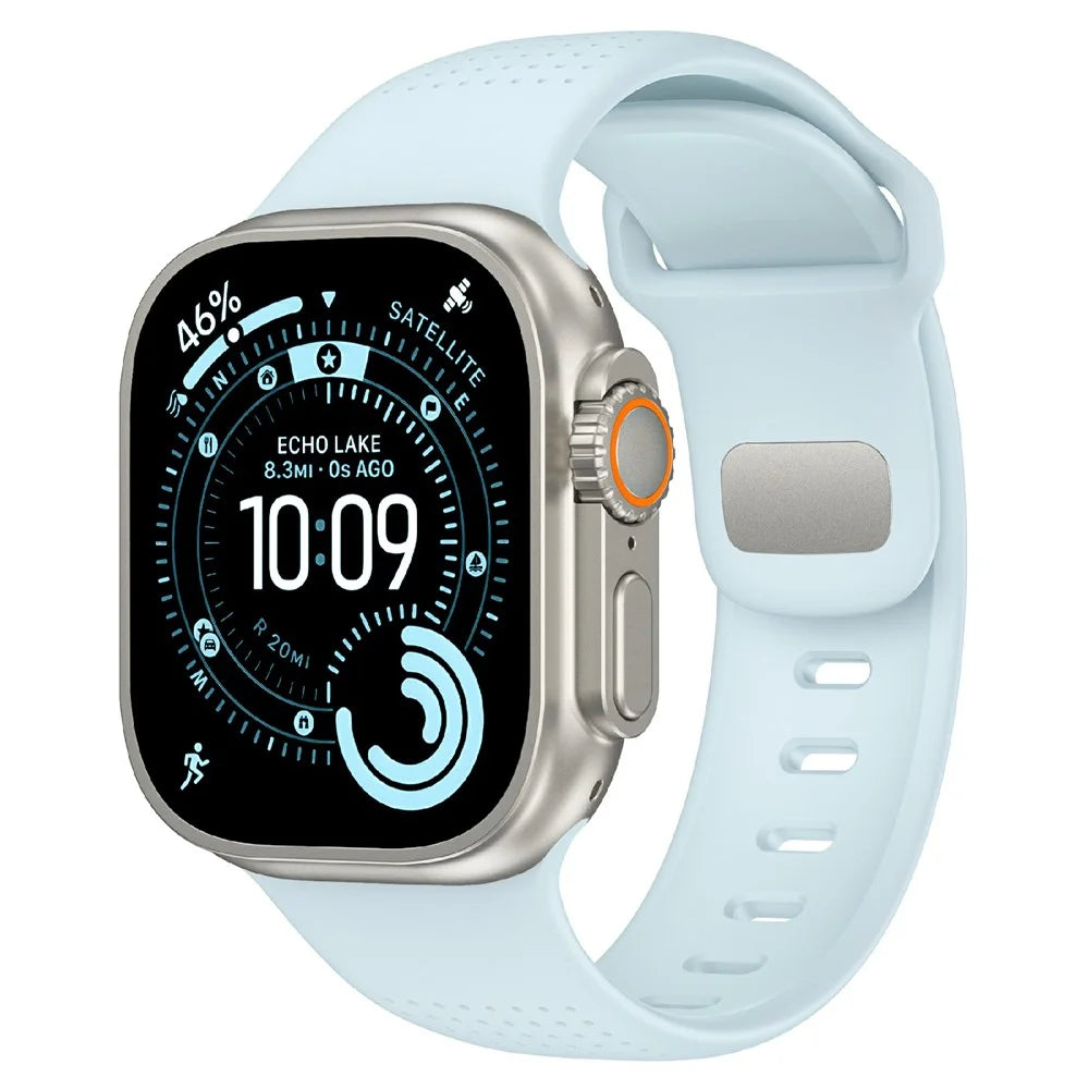 Luminous Fluorubber Strap for Apple Watch Ultra 3 2 1 49mm / Series 11 10 46mm / 9 8 7 45mm / SE3 SE2 SE 6 5 4 44mm / 3 2 1 42mm Dotted Night Glow Watch Band - Mint Blue - 2