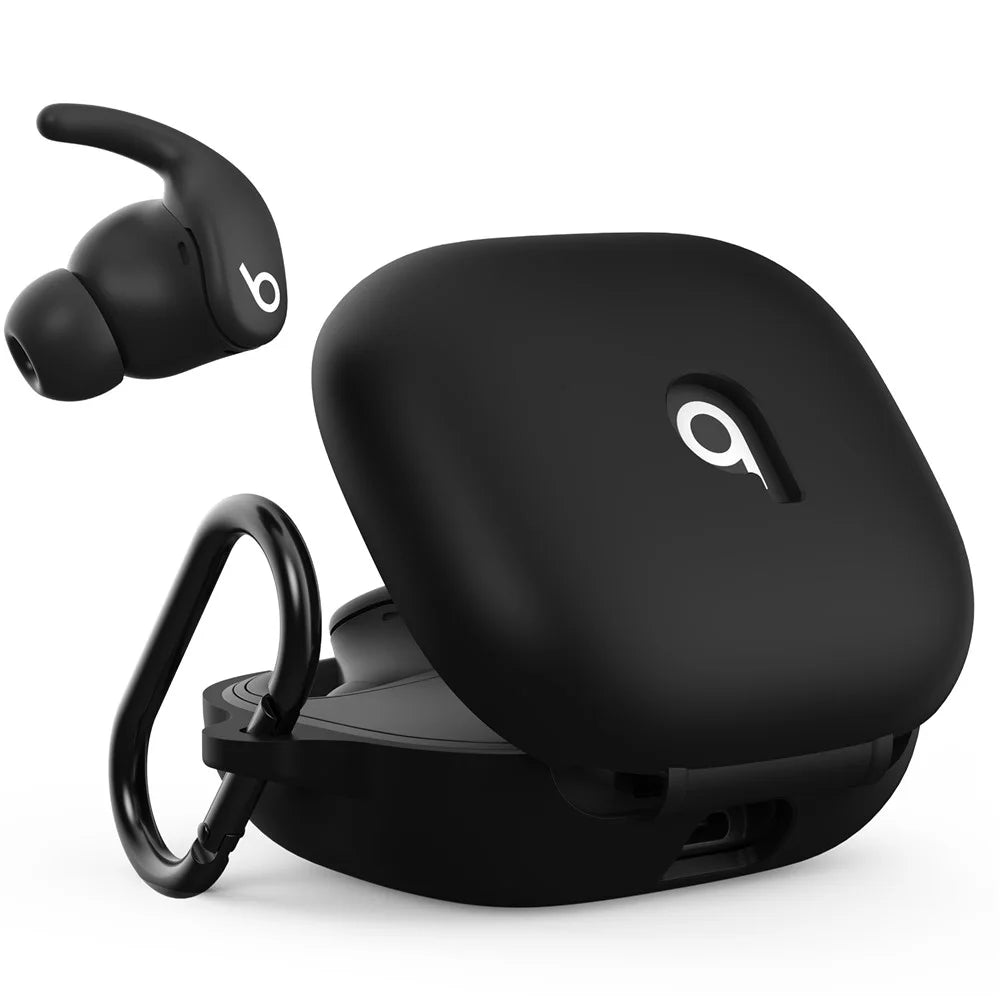 AHASTYLE WG189 For Beats Powerbeats Fit (2025) Silicone Case Integrated Earphone Protective Cover with Carabiner - Black - 1