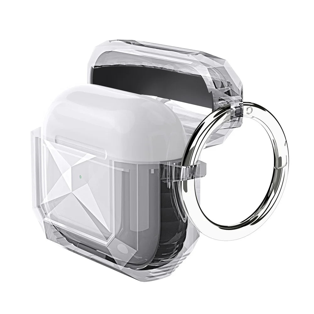 Full Protection Rhombus Style Shockproof Protective Case with Carabiner for Apple AirPods 3 - Black - 1
