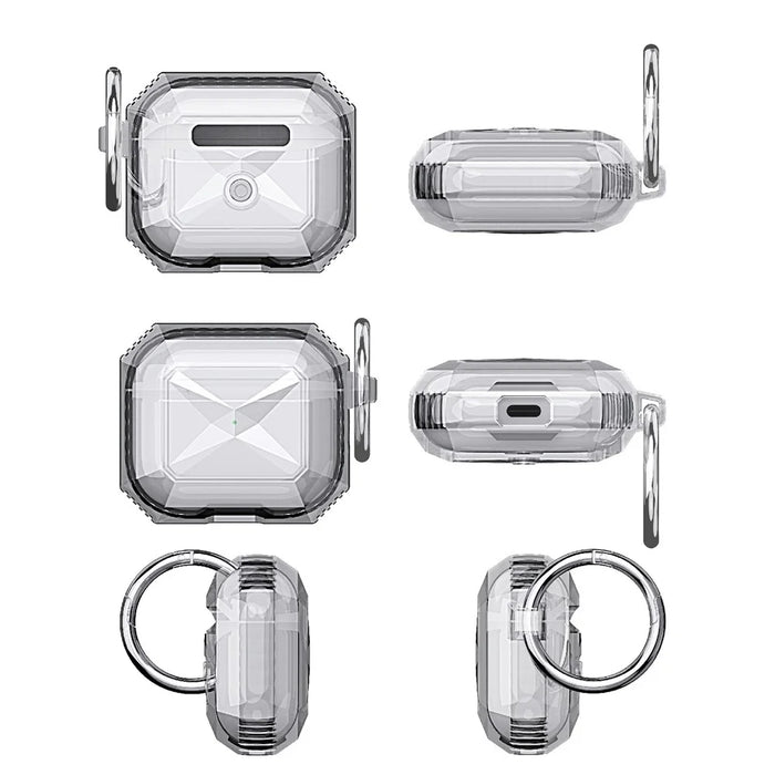 Full Protection Rhombus Style Shockproof Protective Case with Carabiner for Apple AirPods 3 - Black - 7