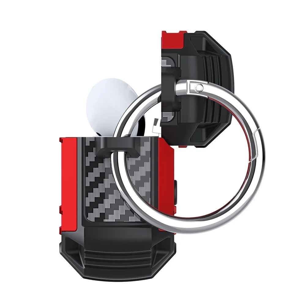 Full Protection Soft TPU + Hard PC Protective Case with Carabiner for Apple AirPods 3 - Red - 3