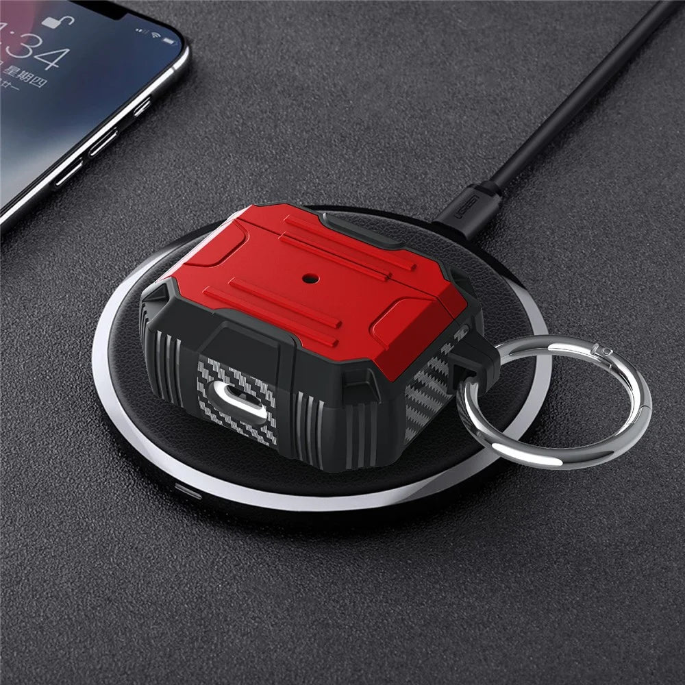 Full Protection Soft TPU + Hard PC Protective Case with Carabiner for Apple AirPods 3 - Red - 5