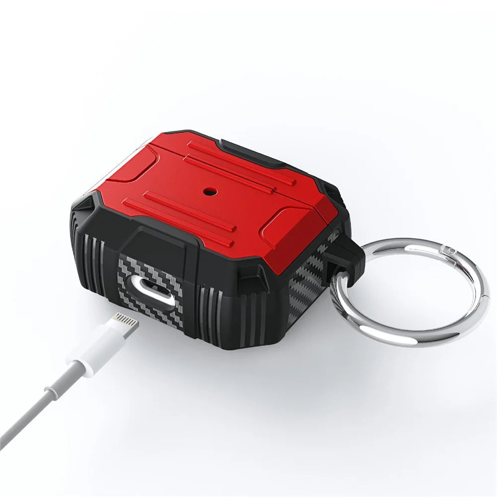 Full Protection Soft TPU + Hard PC Protective Case with Carabiner for Apple AirPods 3 - Red - 6