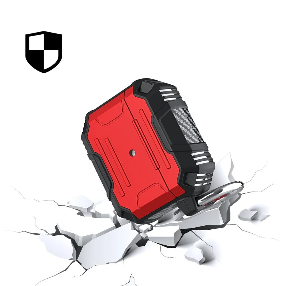 Full Protection Soft TPU + Hard PC Protective Case with Carabiner for Apple AirPods 3 - Red - 7