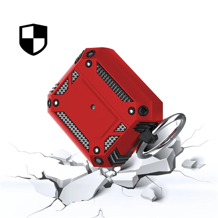 Hard PC and Soft TPU Cover Drop Tested Shockproof Airpod Case with Keychain for Apple AirPods 3 - Red - 6