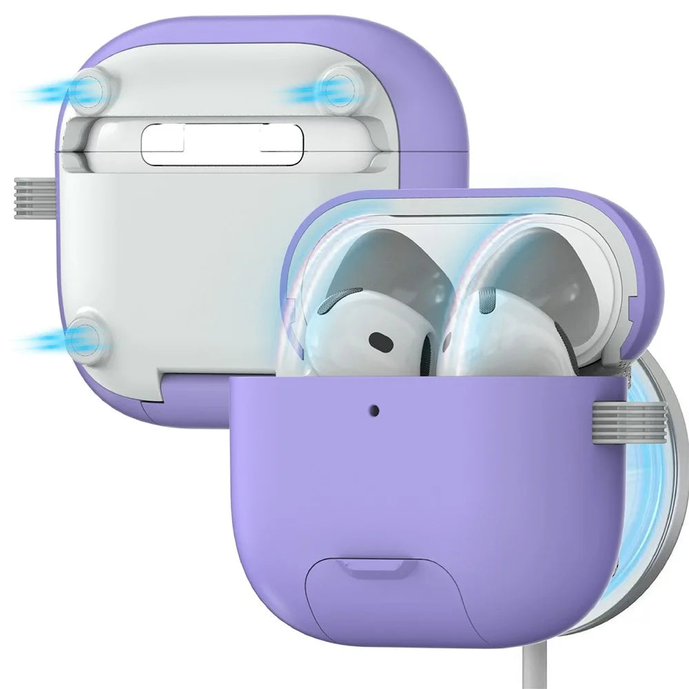 For AirPods 4 Case Foldable Stand TPU PC Magnetic Earbuds Cover with Carabiner - Purple - 2