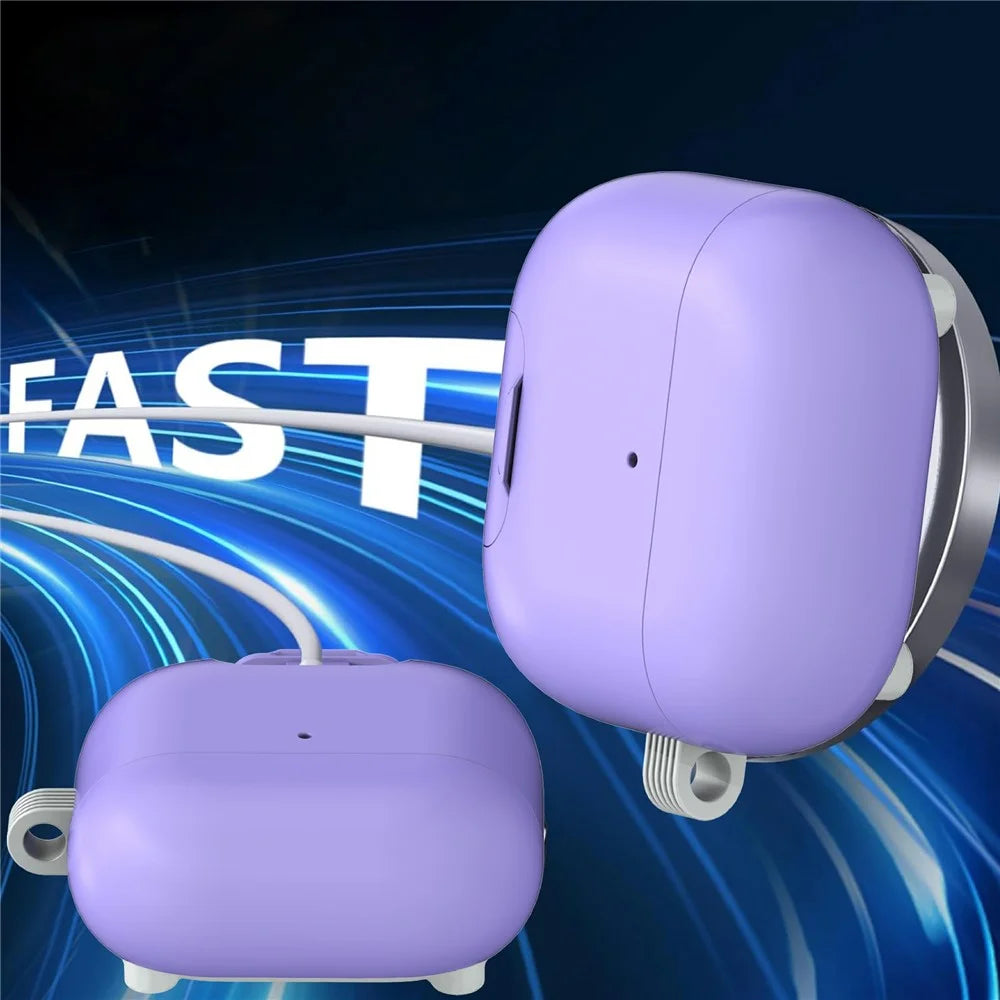 For AirPods 4 Case Foldable Stand TPU PC Magnetic Earbuds Cover with Carabiner - Purple - 4