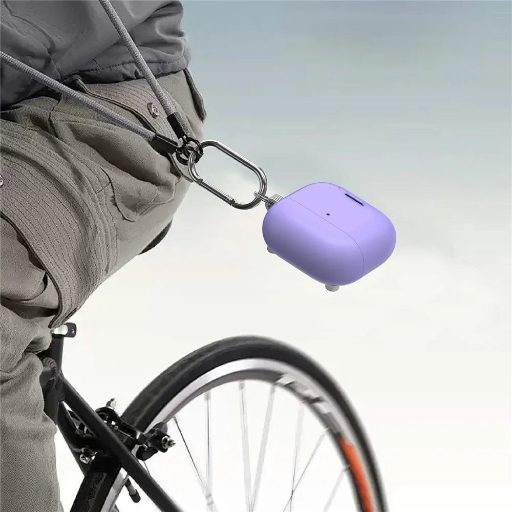 For AirPods 4 Case Foldable Stand TPU PC Magnetic Earbuds Cover with Carabiner - Purple - 6