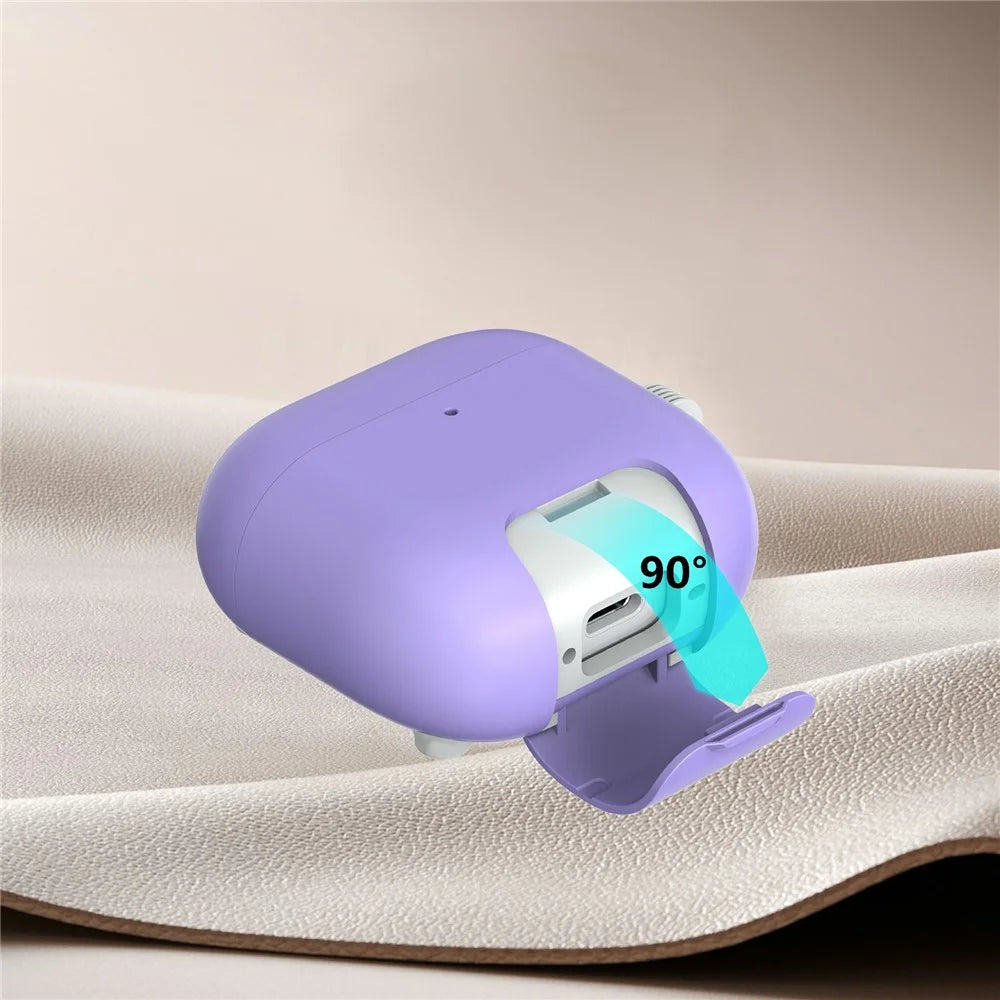 For AirPods 4 Case Foldable Stand TPU PC Magnetic Earbuds Cover with Carabiner - Purple - 7