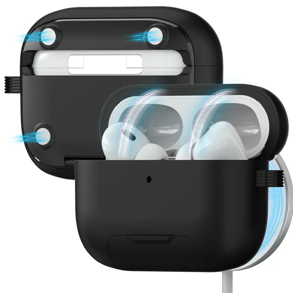 For AirPods Pro 3 Case Foldable Stand TPU PC Magnetic Earbuds Cover with Carabiner - Black - 2