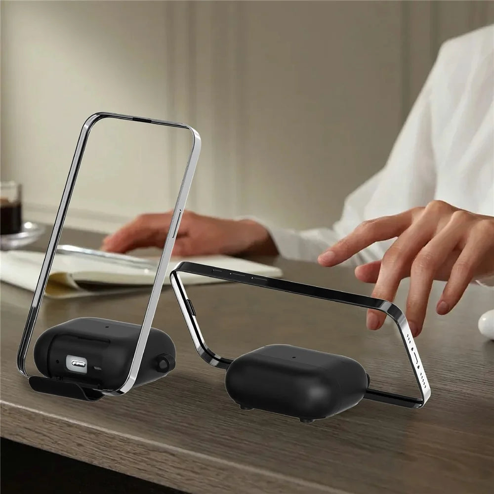 For AirPods Pro 3 Case Foldable Stand TPU PC Magnetic Earbuds Cover with Carabiner - Black - 3