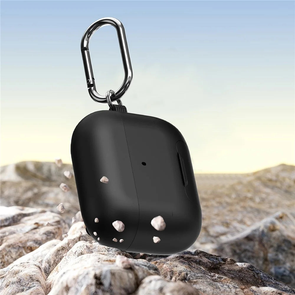 For AirPods Pro 3 Case Foldable Stand TPU PC Magnetic Earbuds Cover with Carabiner - Black - 5