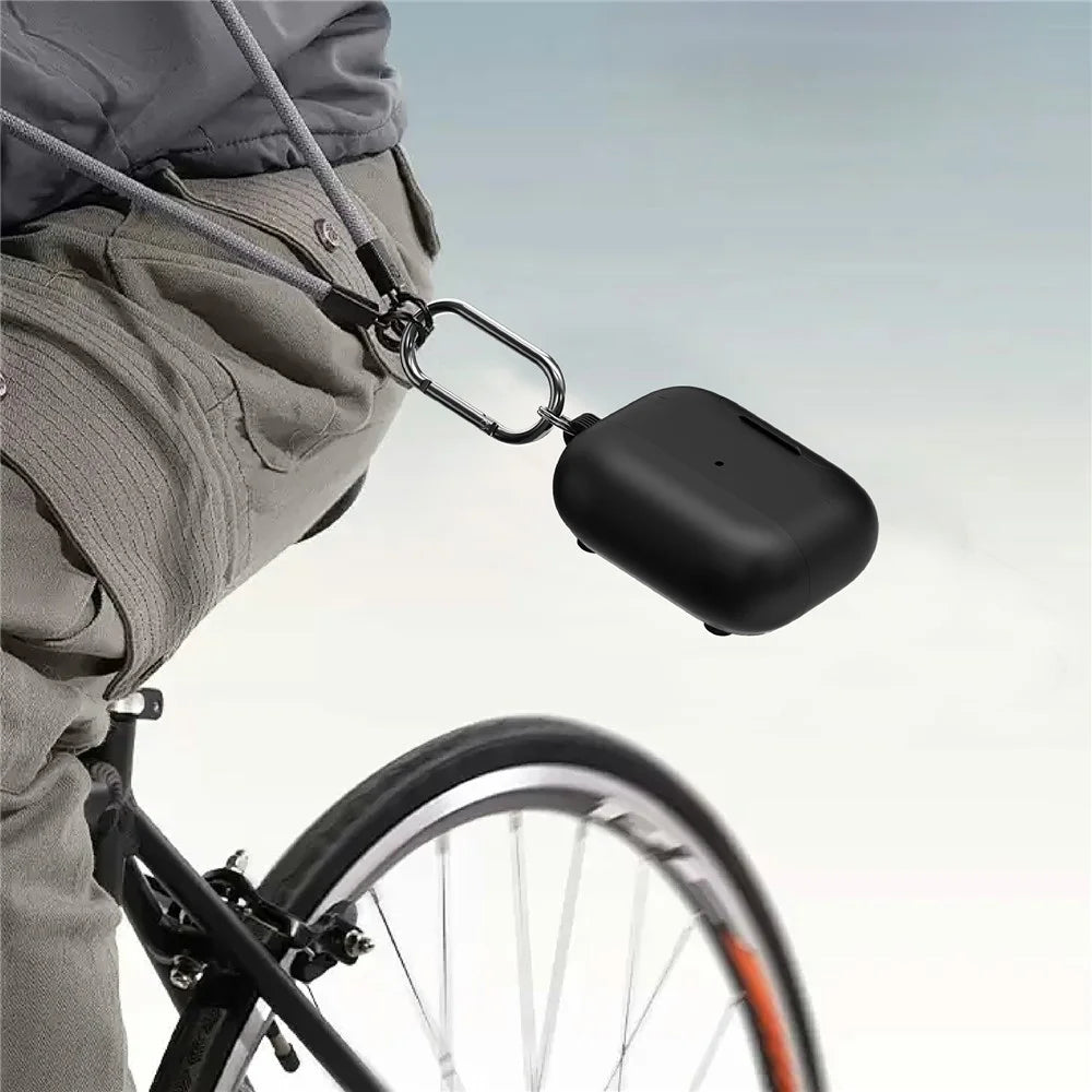 For AirPods Pro 3 Case Foldable Stand TPU PC Magnetic Earbuds Cover with Carabiner - Black - 6