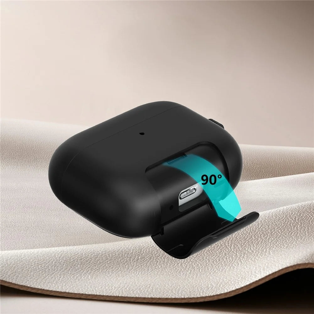 For AirPods Pro 3 Case Foldable Stand TPU PC Magnetic Earbuds Cover with Carabiner - Black - 7