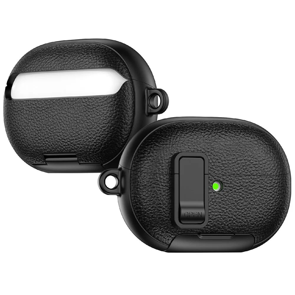 For Huawei FreeBuds Pro 5 Protective Case with Stand Litchi Texture TPU + PC Earphone Cover with Lock and Carabiner - Black - 2