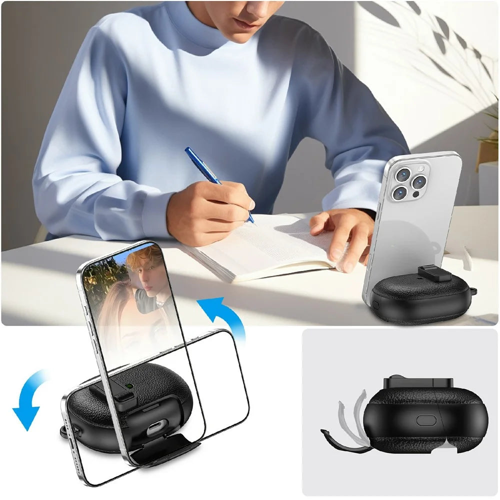 For Huawei FreeBuds Pro 5 Protective Case with Stand Litchi Texture TPU + PC Earphone Cover with Lock and Carabiner - Black - 3