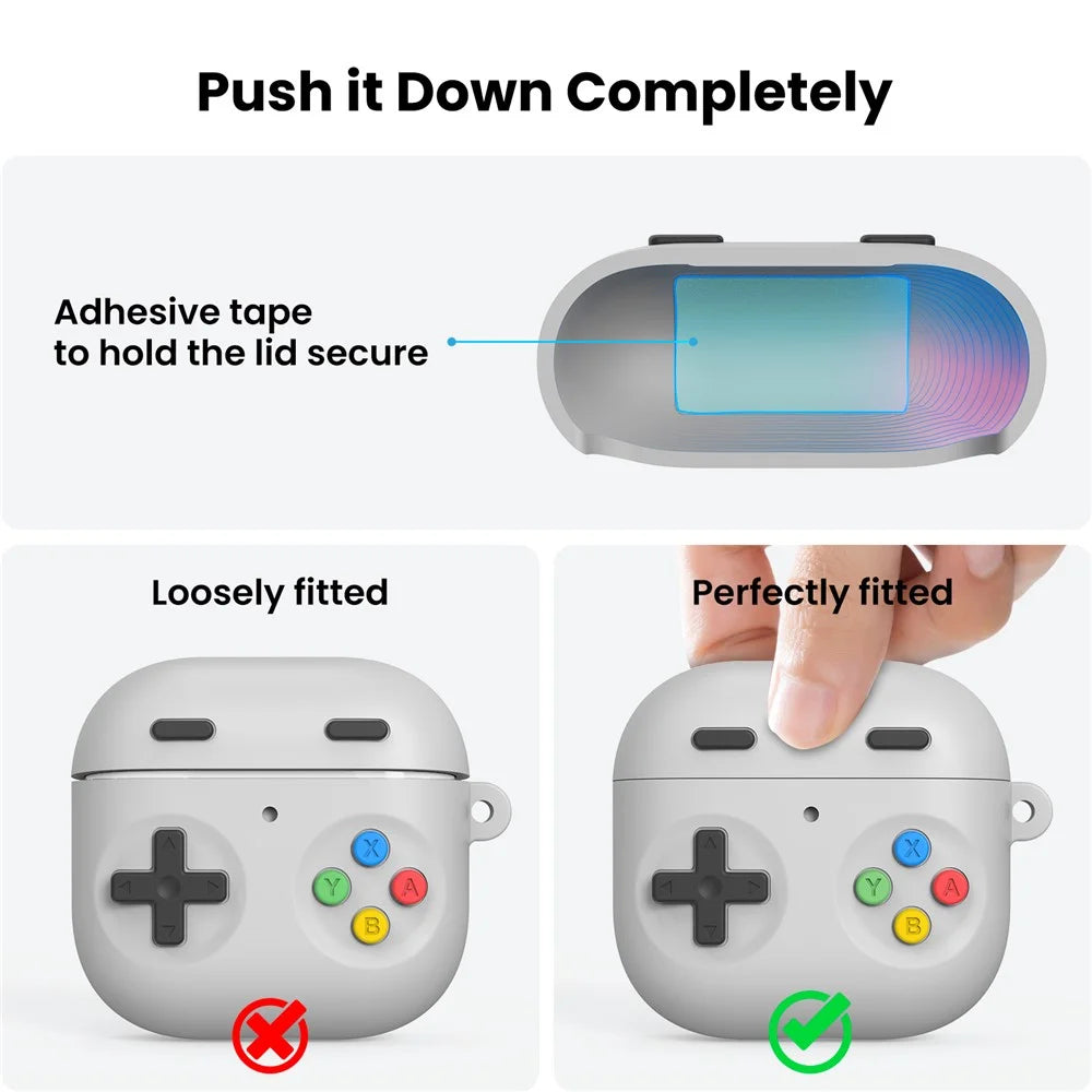 AHASTYLE DD10 For AirPods 4 Silicone Case Game Controller Design Protective Cover with Cleaning Pen  /  Carabiner  /  Lanyard - Light Grey - 3