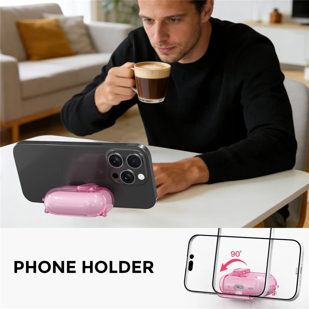 AHASTYLE WG191-Pro 3 For AirPods Pro 3 Case TPU Protective Cover with Phone Stand  /  Safety Lock  /  Hanging Clip - Transparent Pink - 2