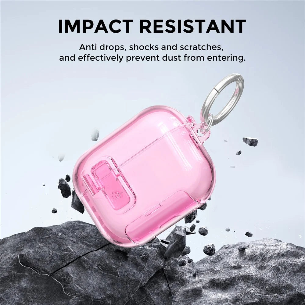 AHASTYLE WG191-Pro 3 For AirPods Pro 3 Case TPU Protective Cover with Phone Stand  /  Safety Lock  /  Hanging Clip - Transparent Pink - 3