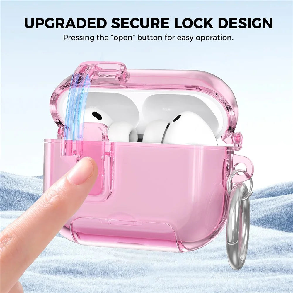 AHASTYLE WG191-Pro 3 For AirPods Pro 3 Case TPU Protective Cover with Phone Stand  /  Safety Lock  /  Hanging Clip - Transparent Pink - 5