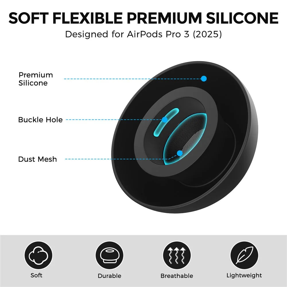 AHASTYLE WG187 6 Pairs For AirPods Pro 3 Silicone Ear Tips Soft Flexible Premium Noise Control Earphone Caps - Black - 2