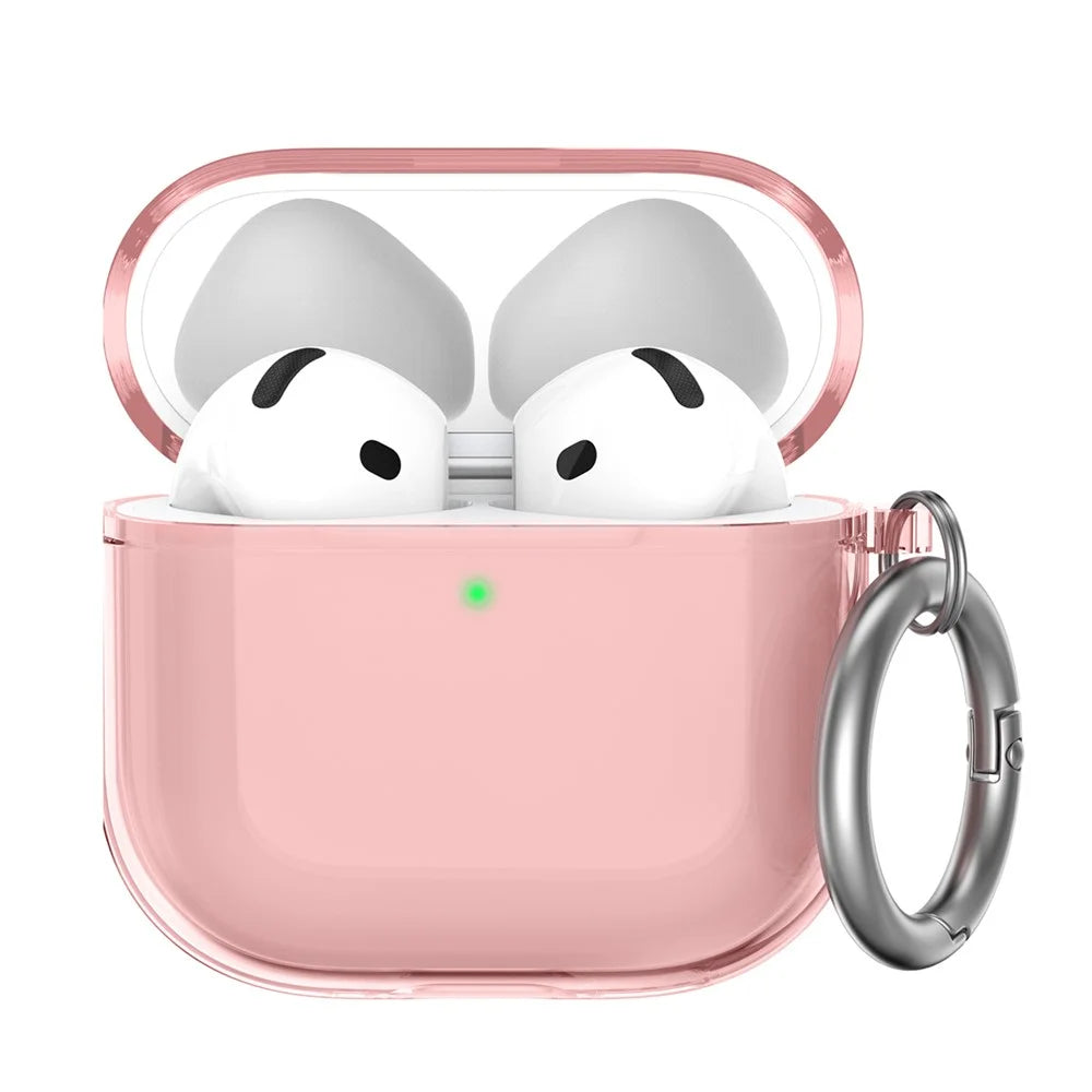 AHASTYLE WG164 For AirPods 4 TPU Case Full Open Design Anti Yellow Protective Cover with Carabiner - Transparent Pink - 1