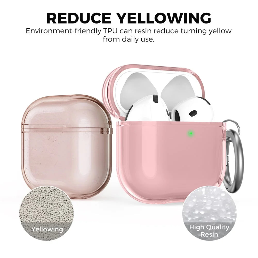 AHASTYLE WG164 For AirPods 4 TPU Case Full Open Design Anti Yellow Protective Cover with Carabiner - Transparent Pink - 3