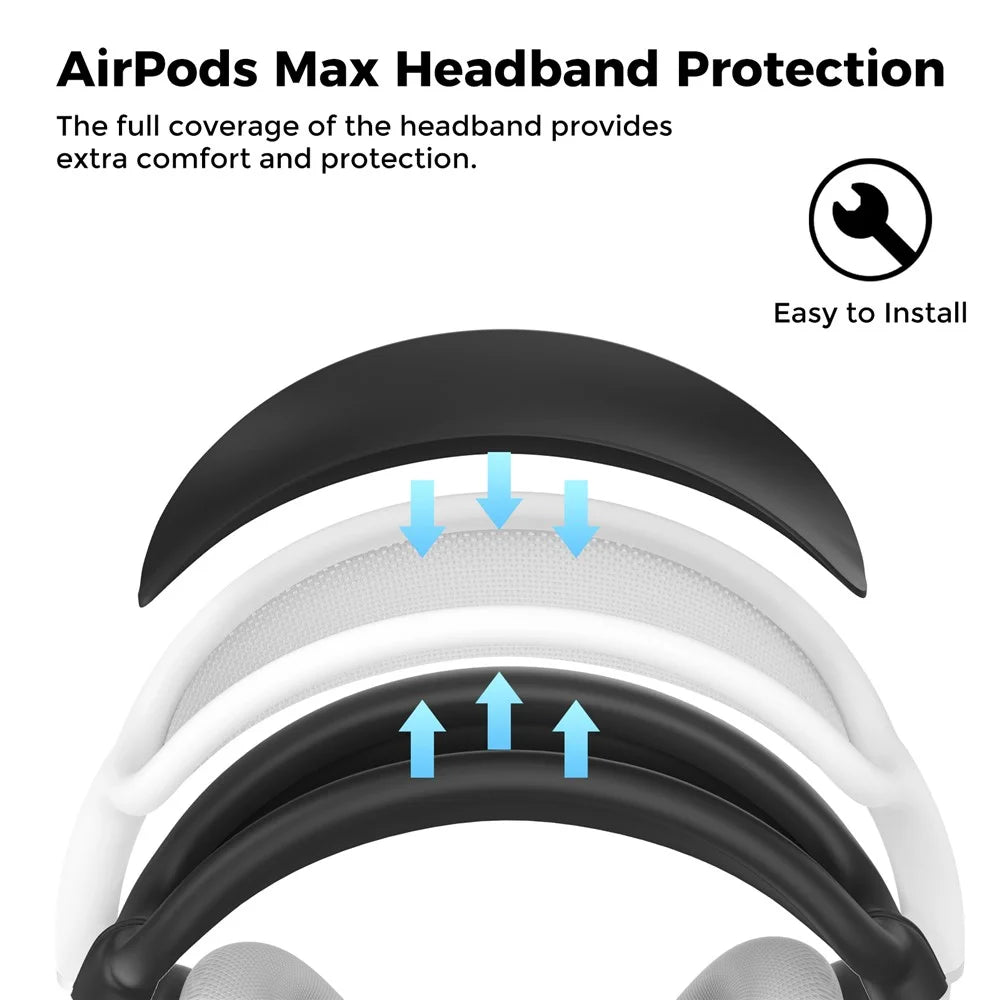 AHASTYLE WG135 For AirPods Max 4 in 1 Silicone Case Set Headband Pad Headband Cover Earpad Covers Ear Cups Covers - Black - 3