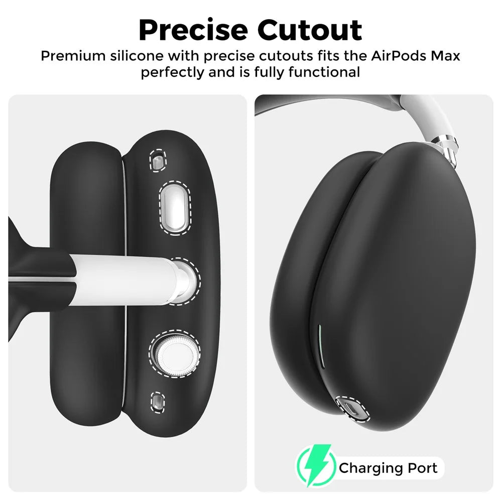 AHASTYLE WG135 For AirPods Max 4 in 1 Silicone Case Set Headband Pad Headband Cover Earpad Covers Ear Cups Covers - Black - 4