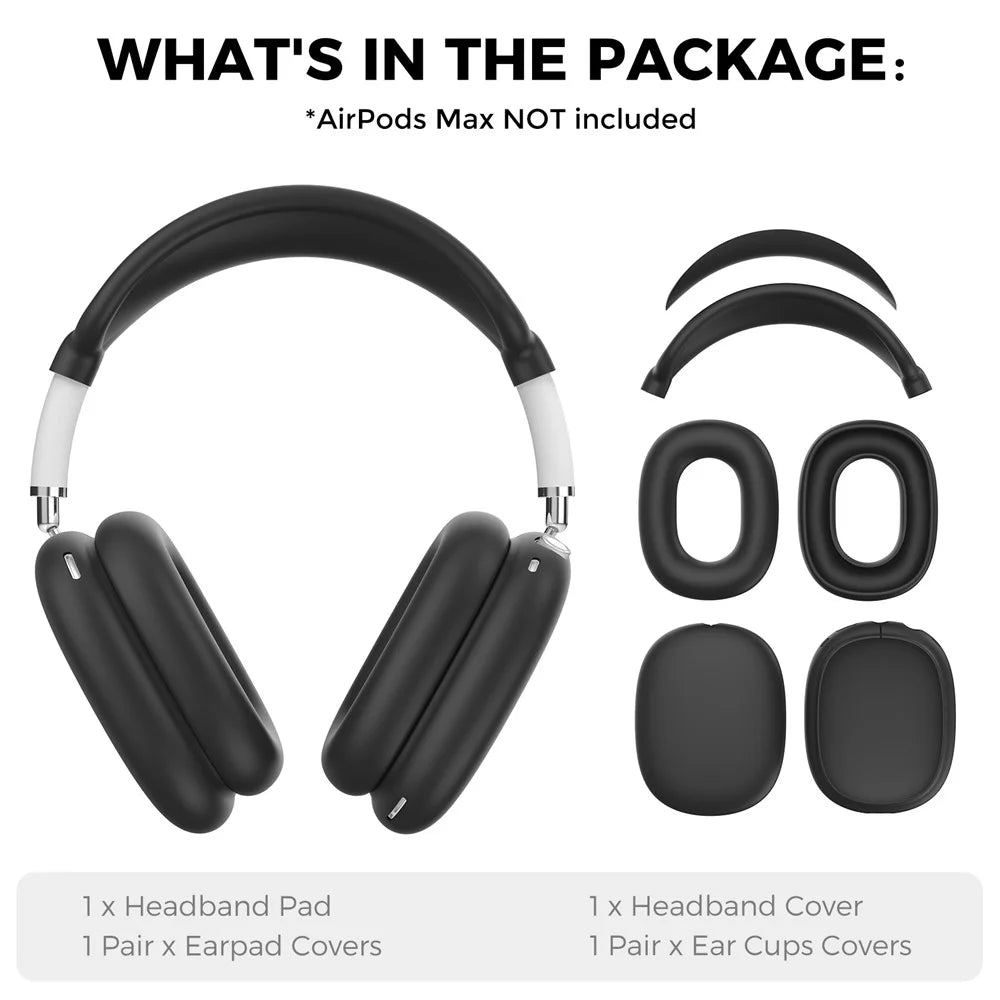 AHASTYLE WG135 For AirPods Max 4 in 1 Silicone Case Set Headband Pad Headband Cover Earpad Covers Ear Cups Covers - Black - 7
