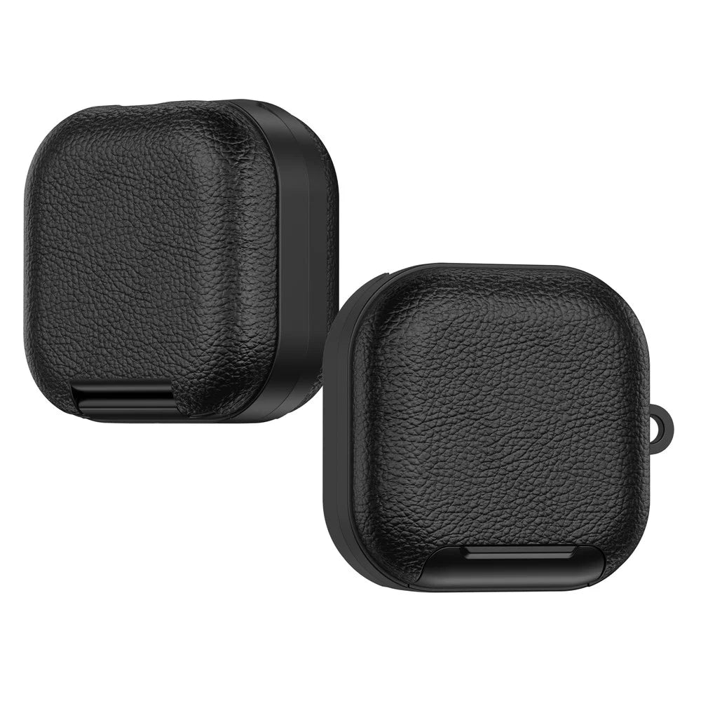 For Samsung Galaxy Buds4  /  Buds4 Pro Protective Case with Stand Litchi Texture TPU + PC Earphone Cover with Lock and Carabiner - Black - 2