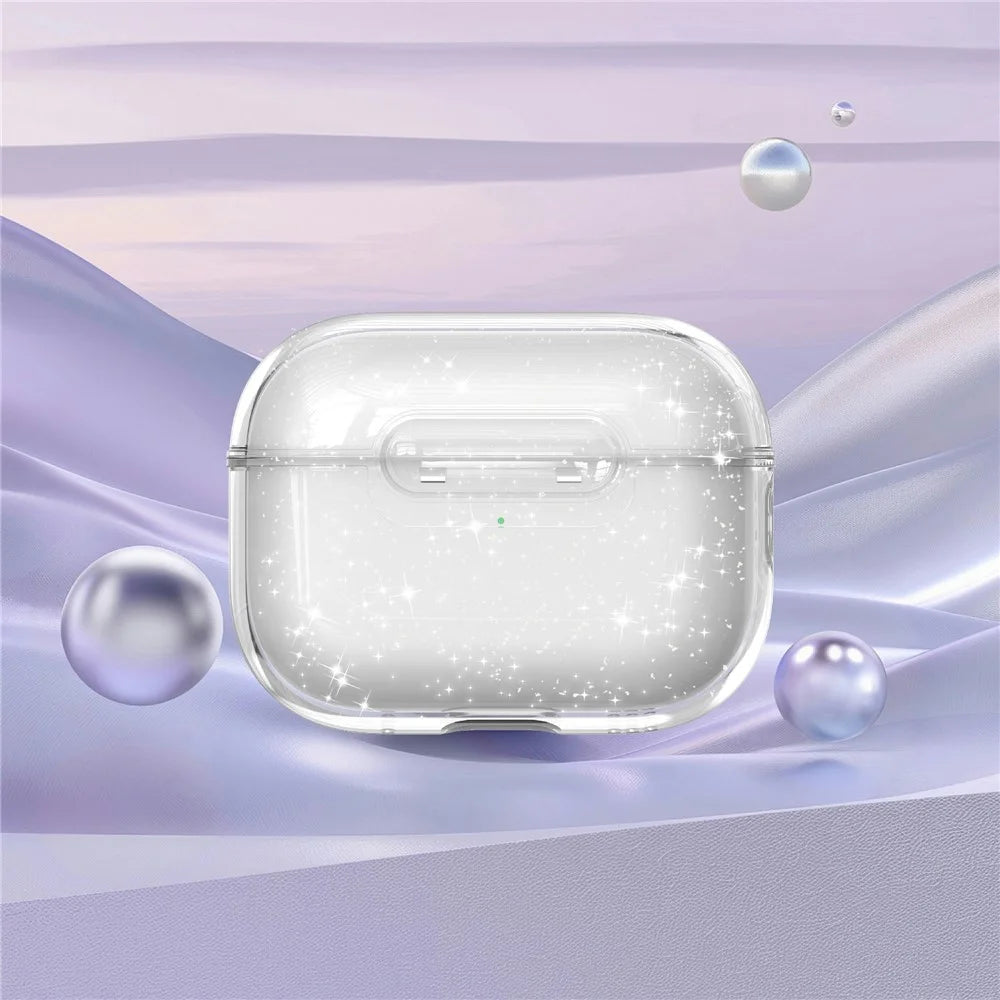 For Apple AirPods Pro Case Clear Gitter TPU PC Shockproof Earphone Cover with Lock Button - Glitter Transparent - 2