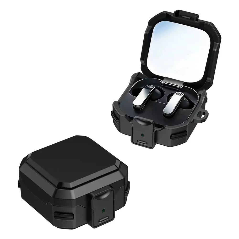 For Samsung Galaxy Buds4 / Buds4 Pro Case PC + TPU Anti-drop Earphone Armor Cover with Switch Lock - Black - 1