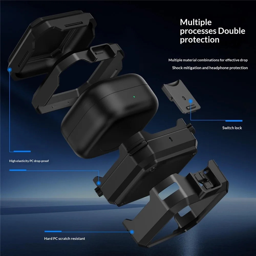 For Samsung Galaxy Buds4 / Buds4 Pro Case PC + TPU Anti-drop Earphone Armor Cover with Switch Lock - Black - 3
