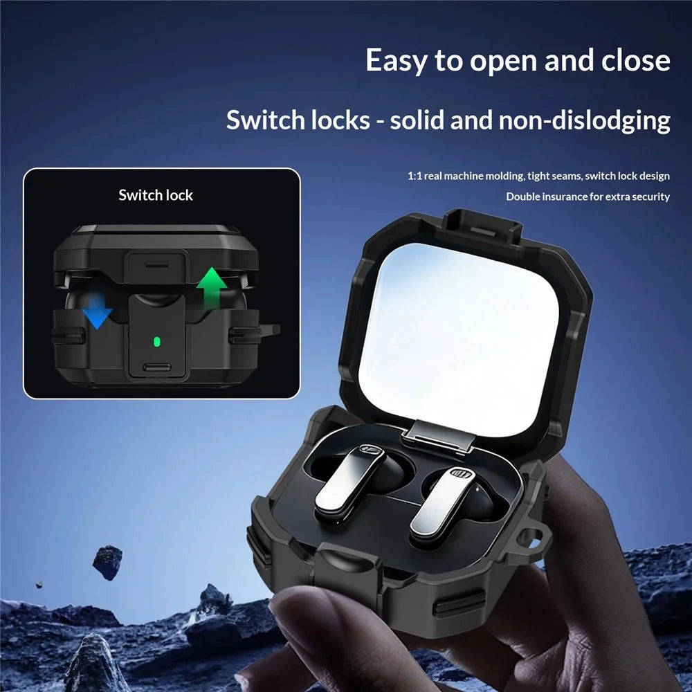 For Samsung Galaxy Buds4 / Buds4 Pro Case PC + TPU Anti-drop Earphone Armor Cover with Switch Lock - Black - 5